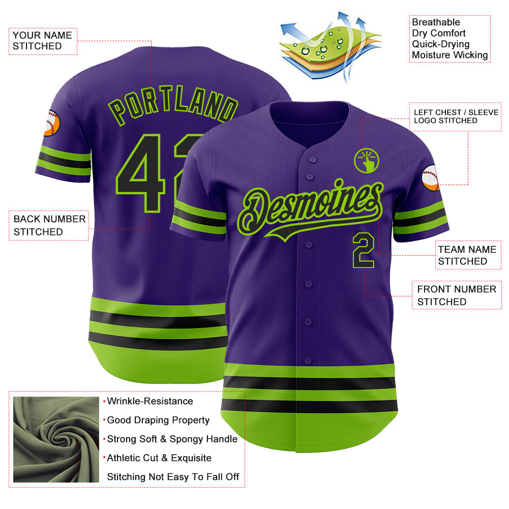 Custom Purple Black-Neon Green Line Authentic Baseball Jersey view 3