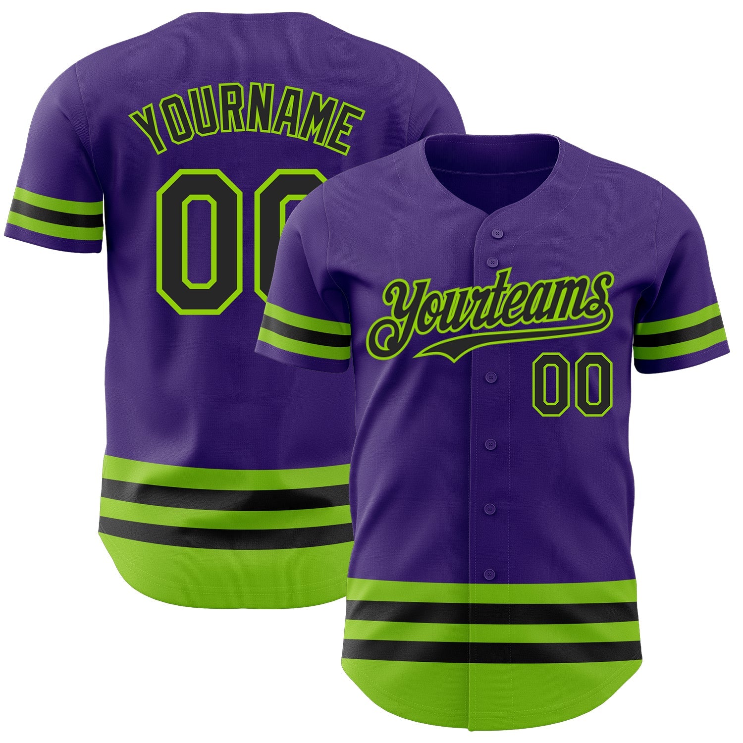 Custom Purple Black-Neon Green Line Authentic Baseball Jersey - Main View