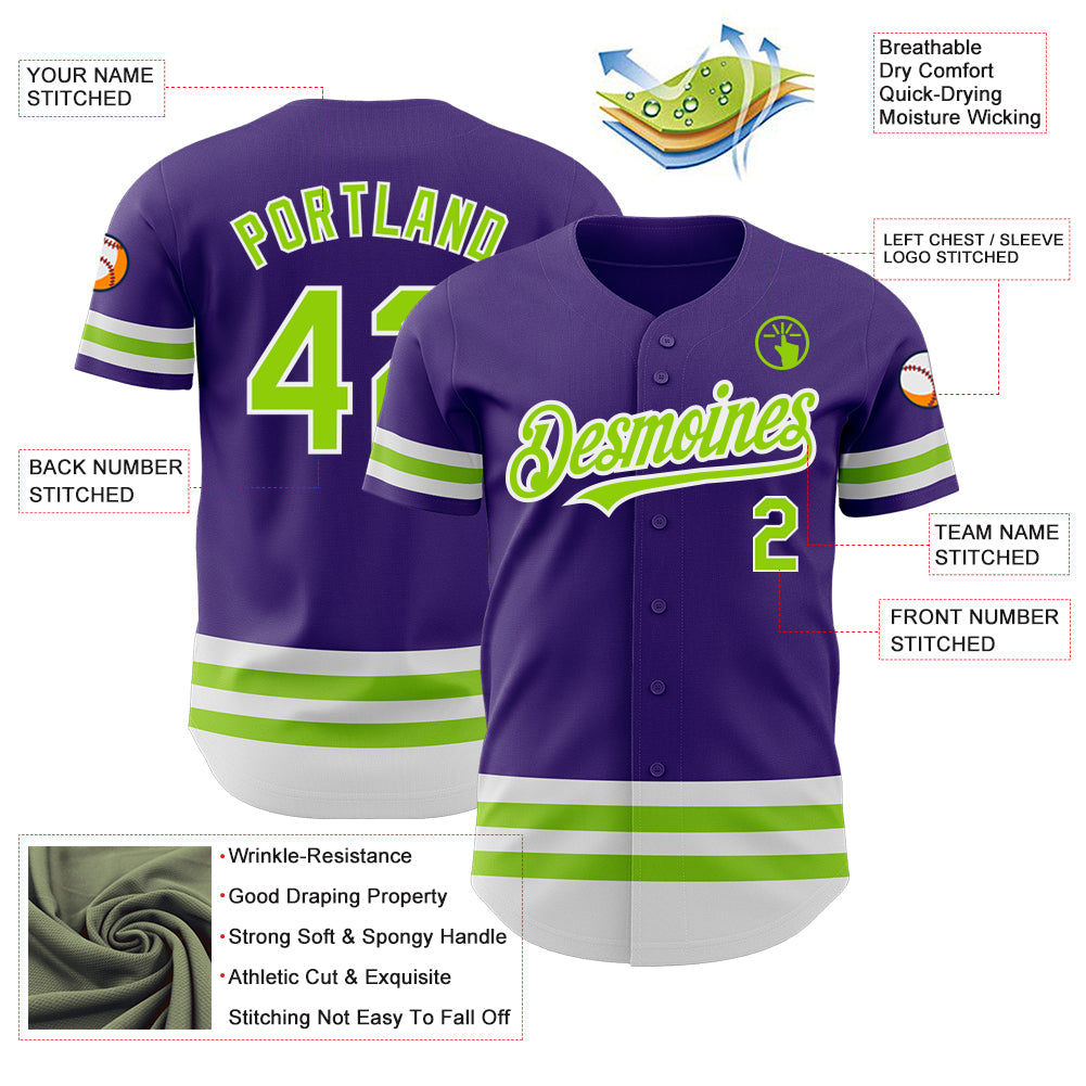 Custom Purple Neon Green-White Line Authentic Baseball Jersey view 3