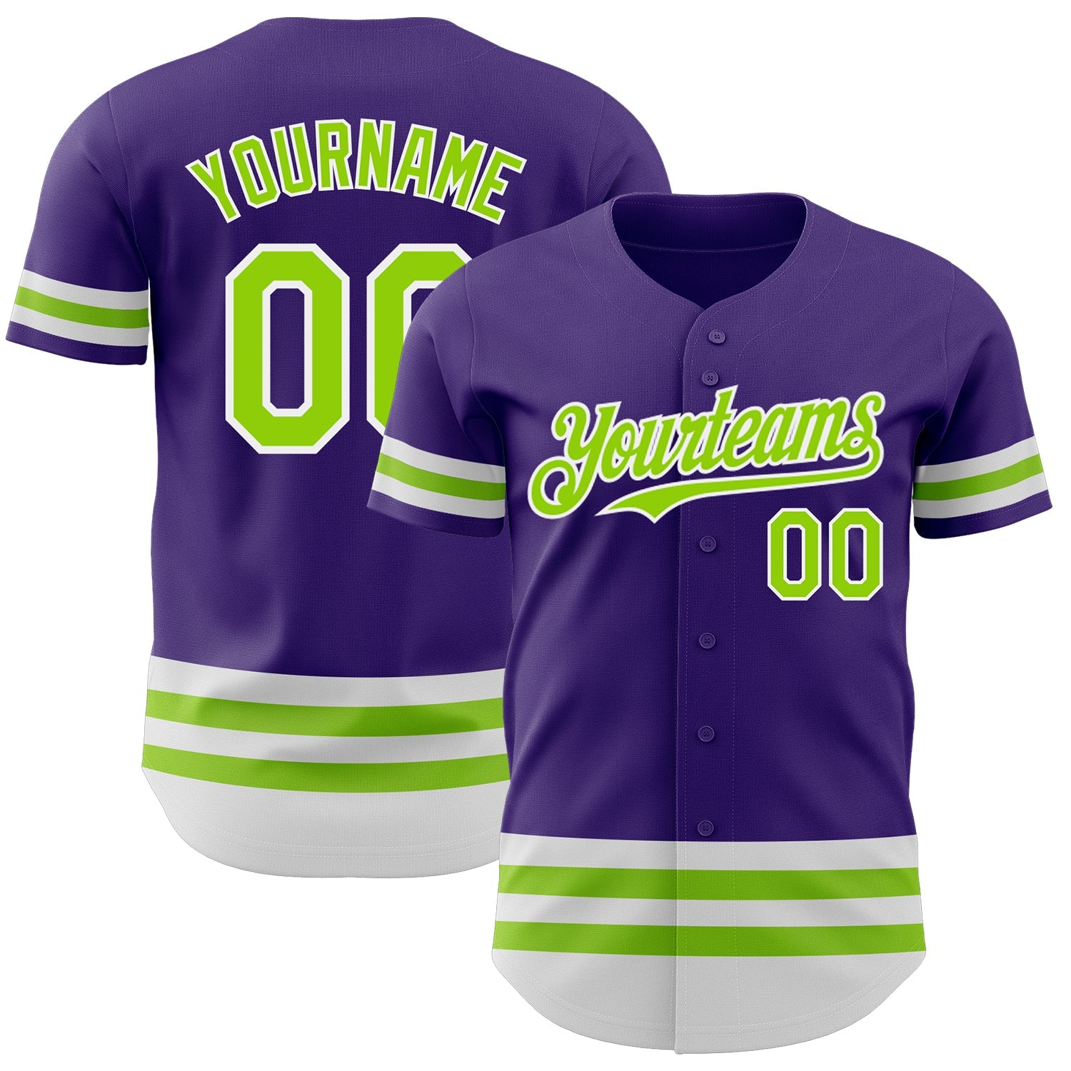 Custom Purple Neon Green-White Line Authentic Baseball Jersey - Main View
