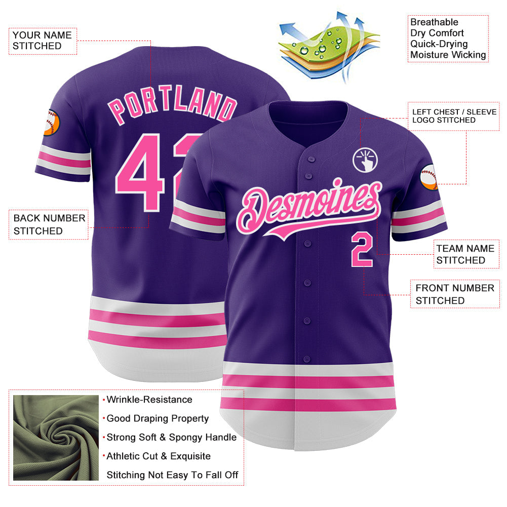 Custom Purple Pink-White Line Authentic Baseball Jersey view 3