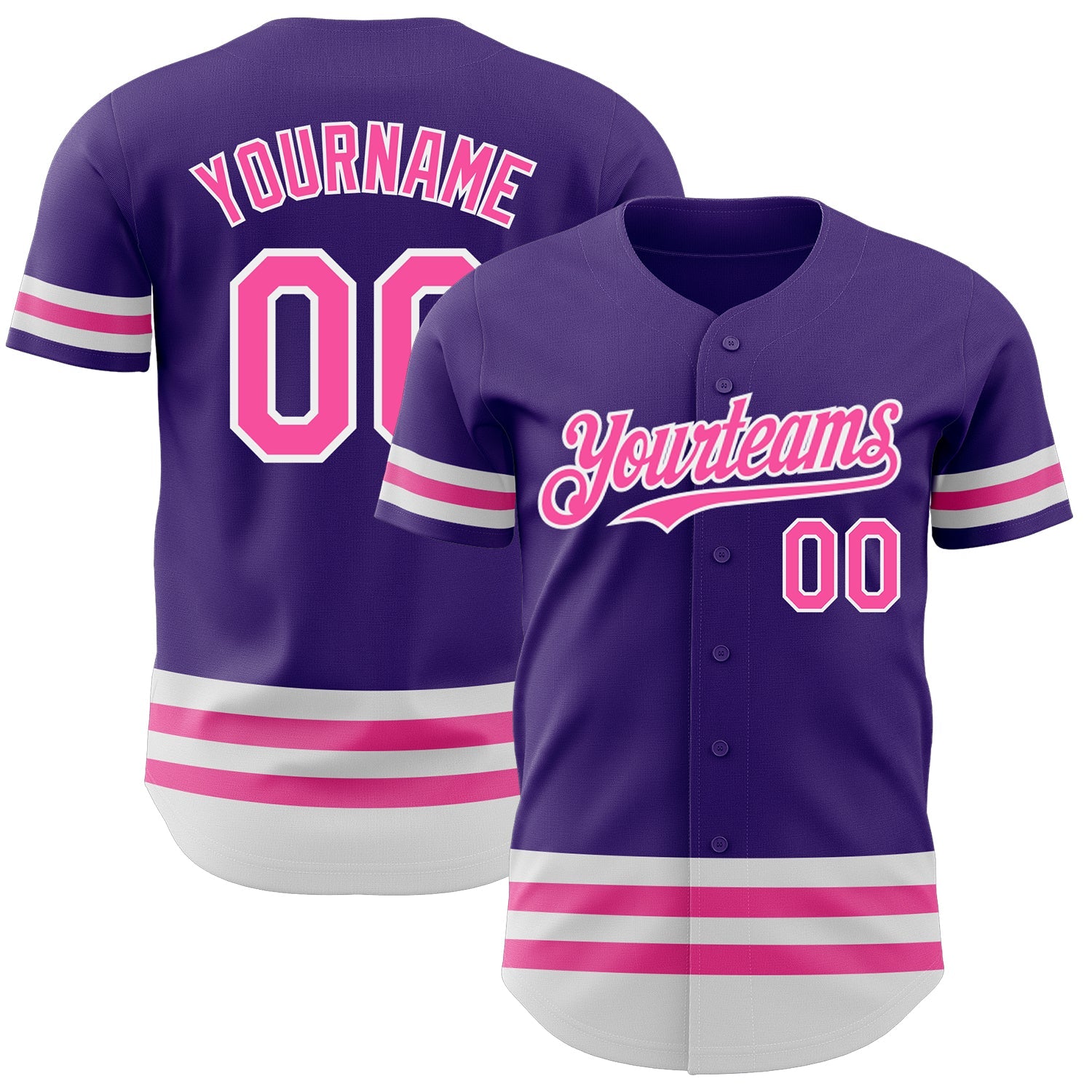 Custom Purple Pink-White Line Authentic Baseball Jersey - Main View
