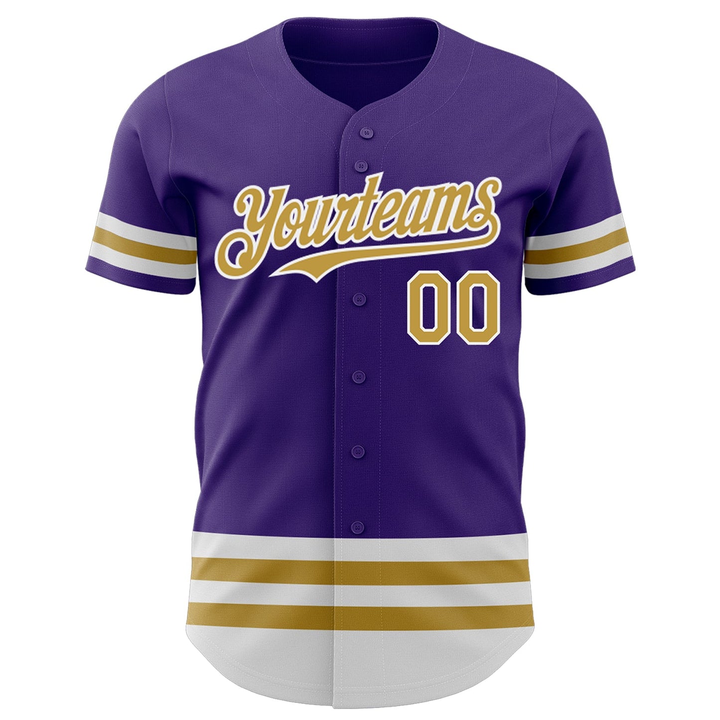 Custom Purple Old Gold-White Line Authentic Baseball Jersey view 2