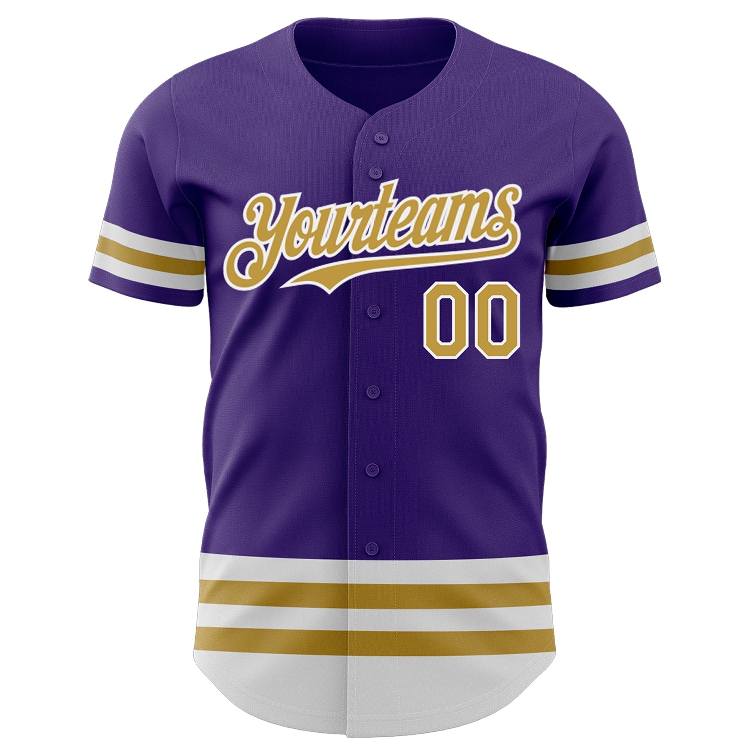 Custom Purple Old Gold-White Line Authentic Baseball Jersey view 2