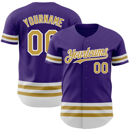 Custom Purple Old Gold-White Line Authentic Baseball Jersey - Main View