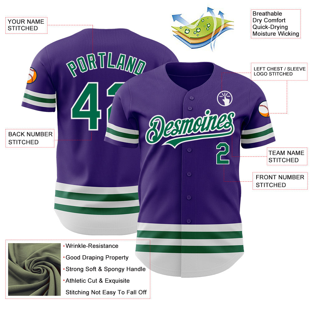 Custom Purple Kelly Green-White Line Authentic Baseball Jersey view 3