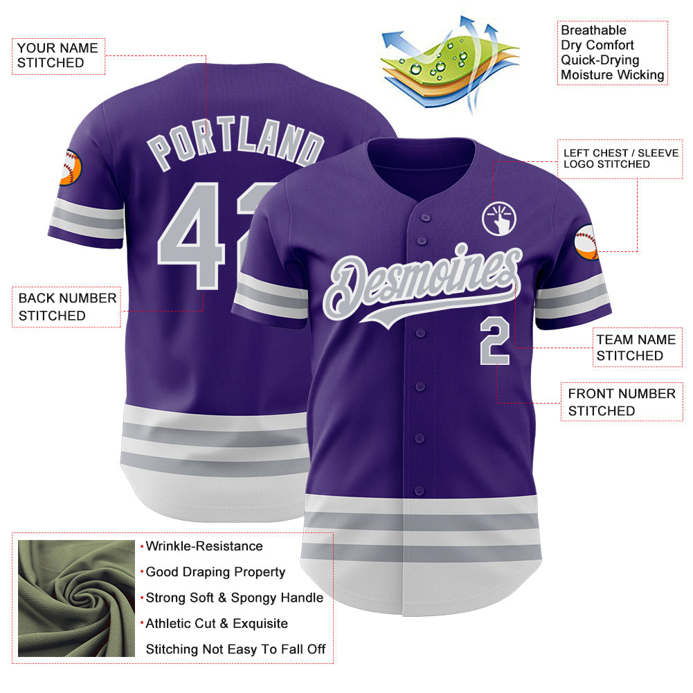 Custom Purple Gray-White Line Authentic Baseball Jersey view 3