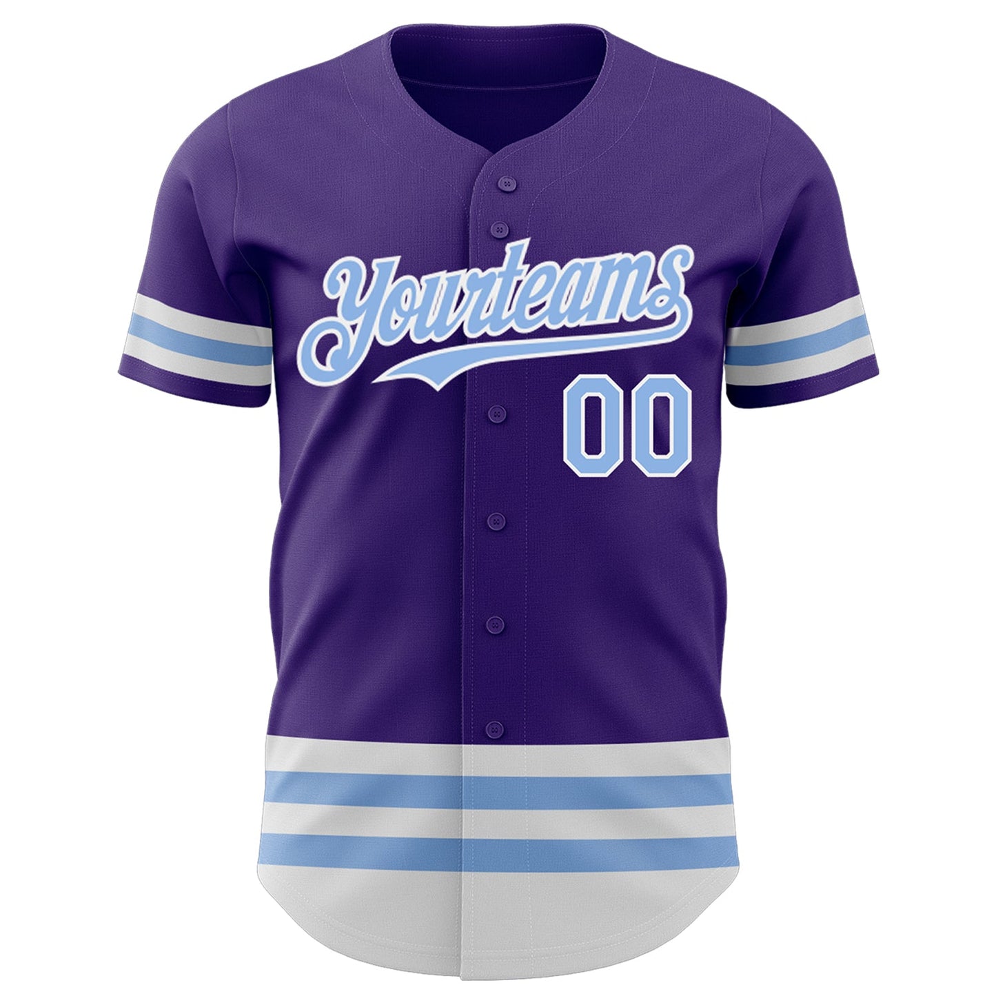 Custom Purple Light Blue-White Line Authentic Baseball Jersey view 2