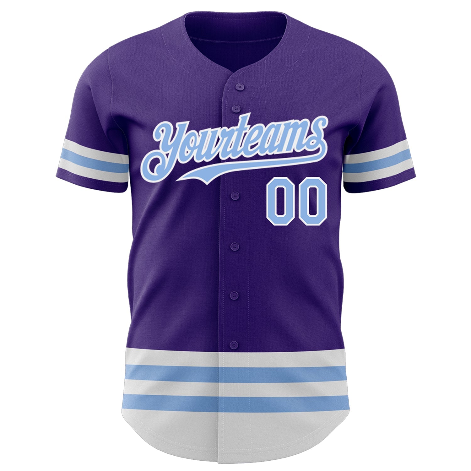 Custom Purple Light Blue-White Line Authentic Baseball Jersey view 2