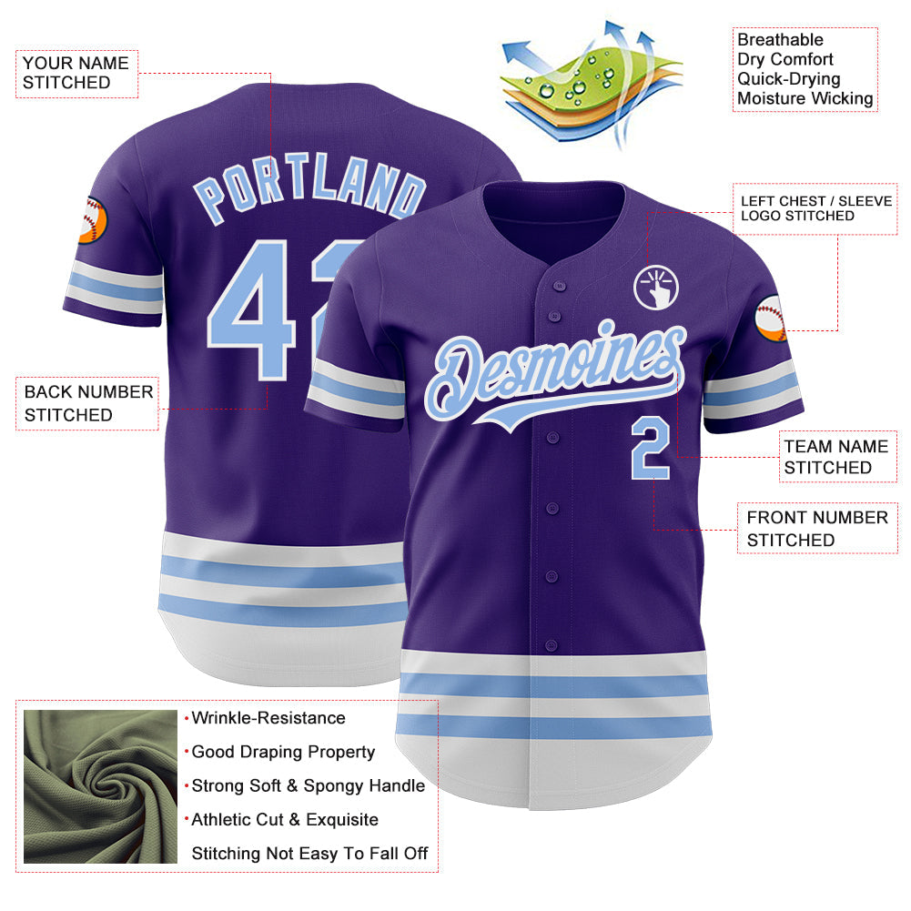 Custom Purple Light Blue-White Line Authentic Baseball Jersey view 3