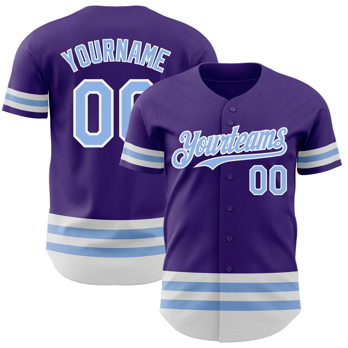 Custom Purple Light Blue-White Line Authentic Baseball Jersey - Main View