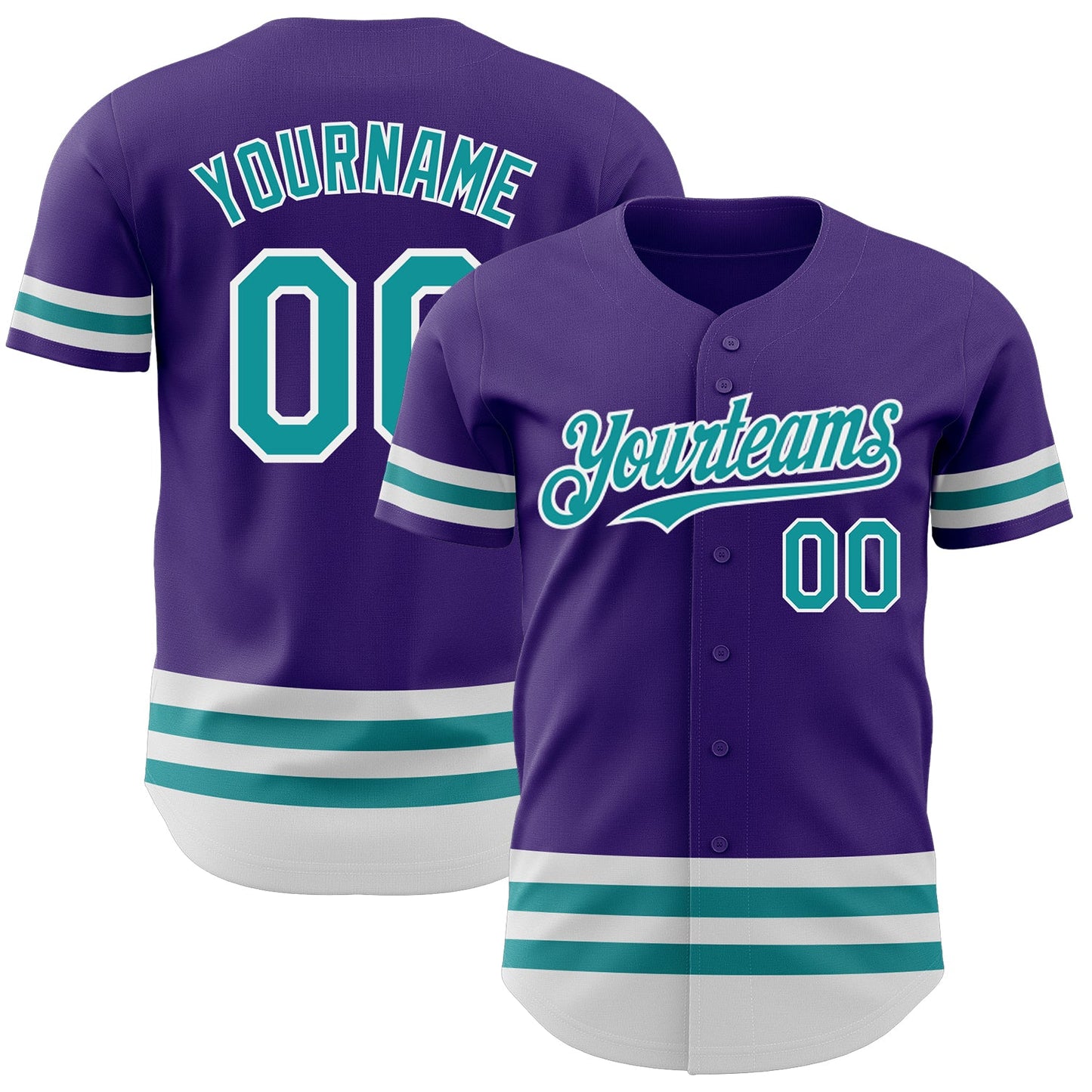 Custom Purple Teal-White Line Authentic Baseball Jersey - Main View