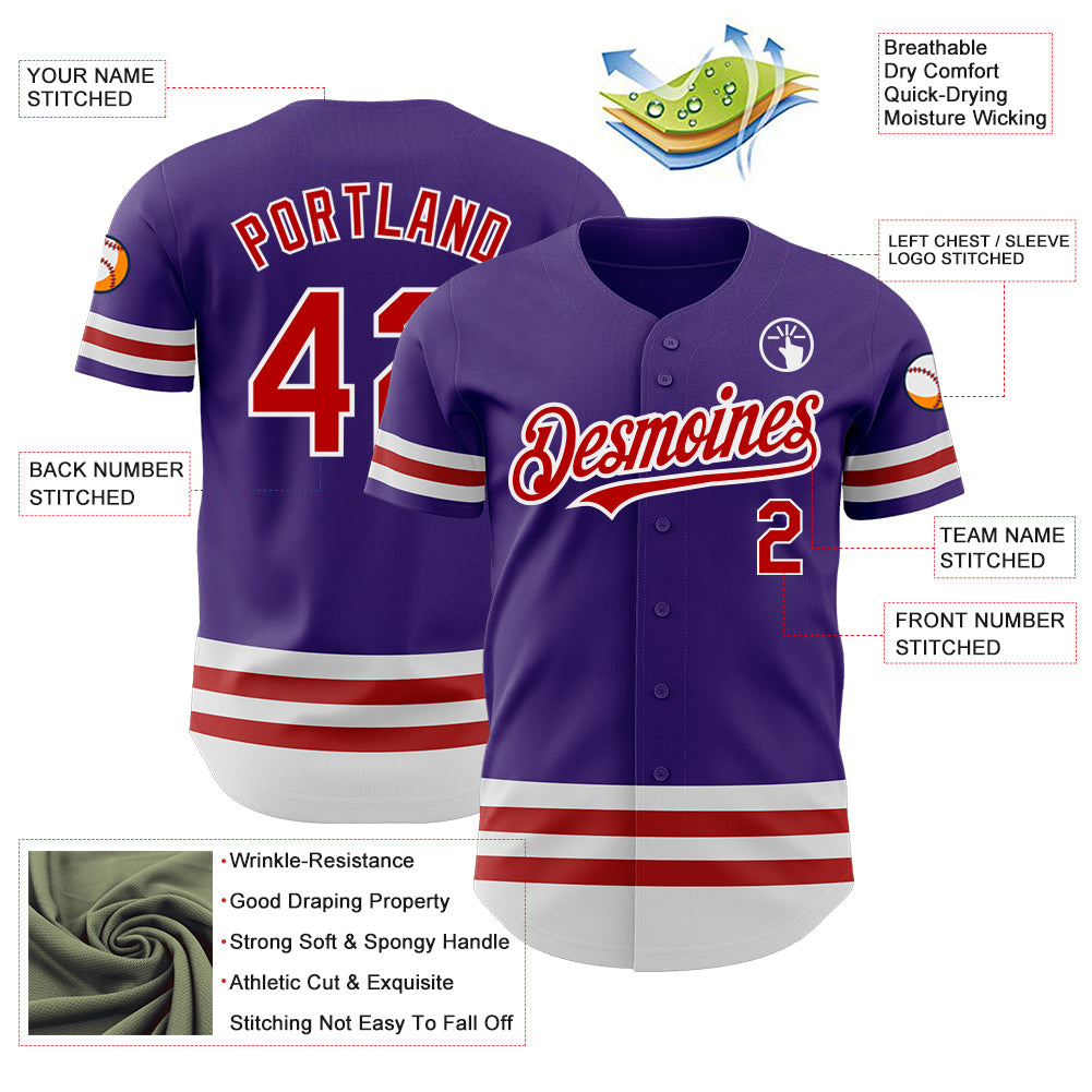 Custom Purple Red-White Line Authentic Baseball Jersey view 3