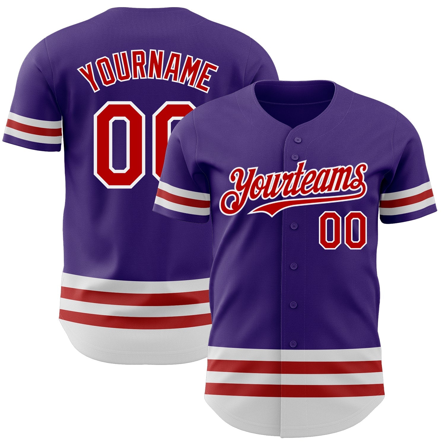Custom Purple Red-White Line Authentic Baseball Jersey - Main View