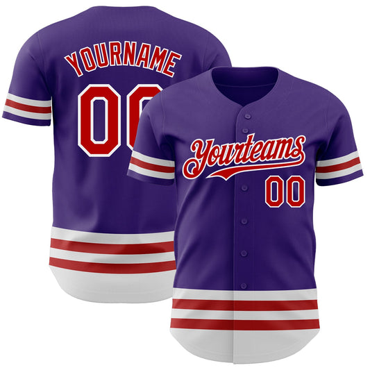Custom Purple Red-White Line Authentic Baseball Jersey - Main View