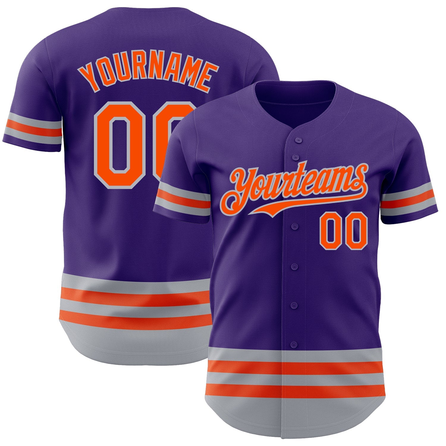 Custom Purple Orange-Gray Line Authentic Baseball Jersey - Main View
