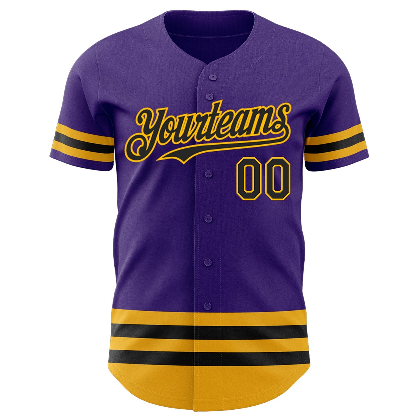 Custom Purple Black-Gold Line Authentic Baseball Jersey view 2