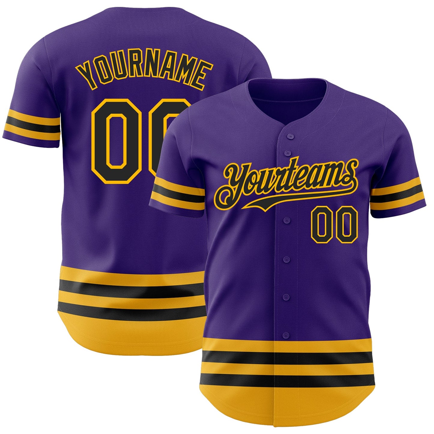 Custom Purple Black-Gold Line Authentic Baseball Jersey - Main View