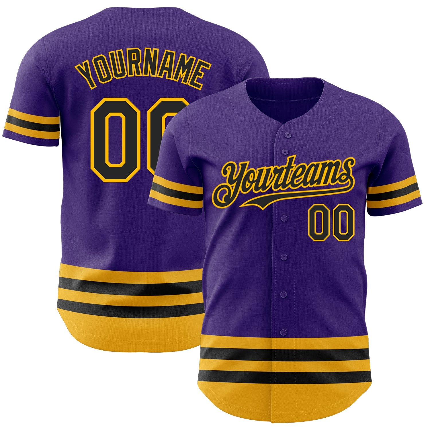 Custom Purple Black-Gold Line Authentic Baseball Jersey - Main View