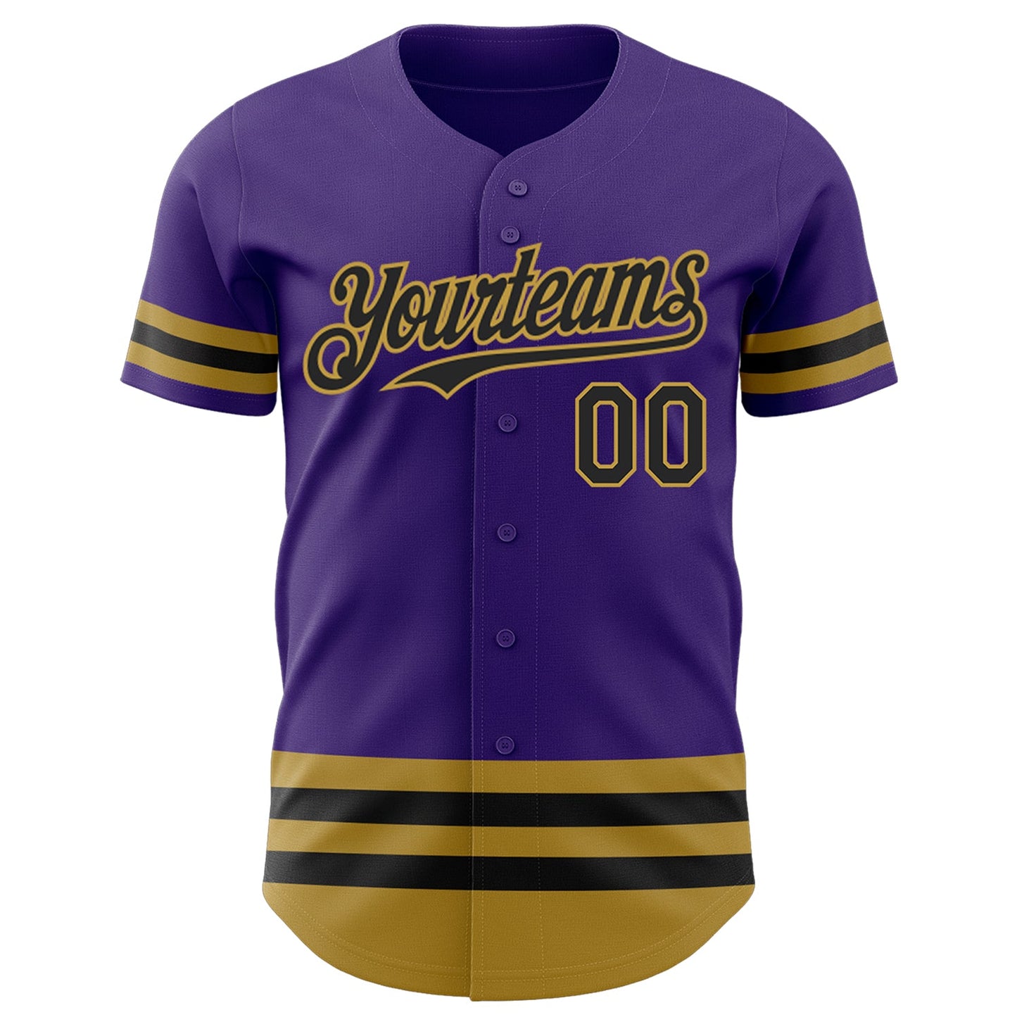 Custom Purple Black-Old Gold Line Authentic Baseball Jersey view 2