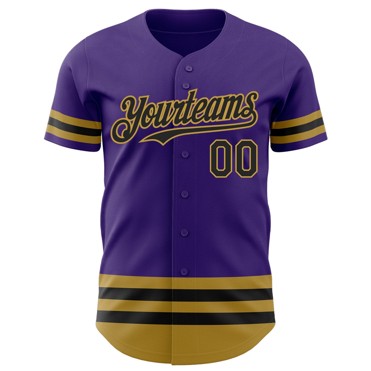 Custom Purple Black-Old Gold Line Authentic Baseball Jersey view 2