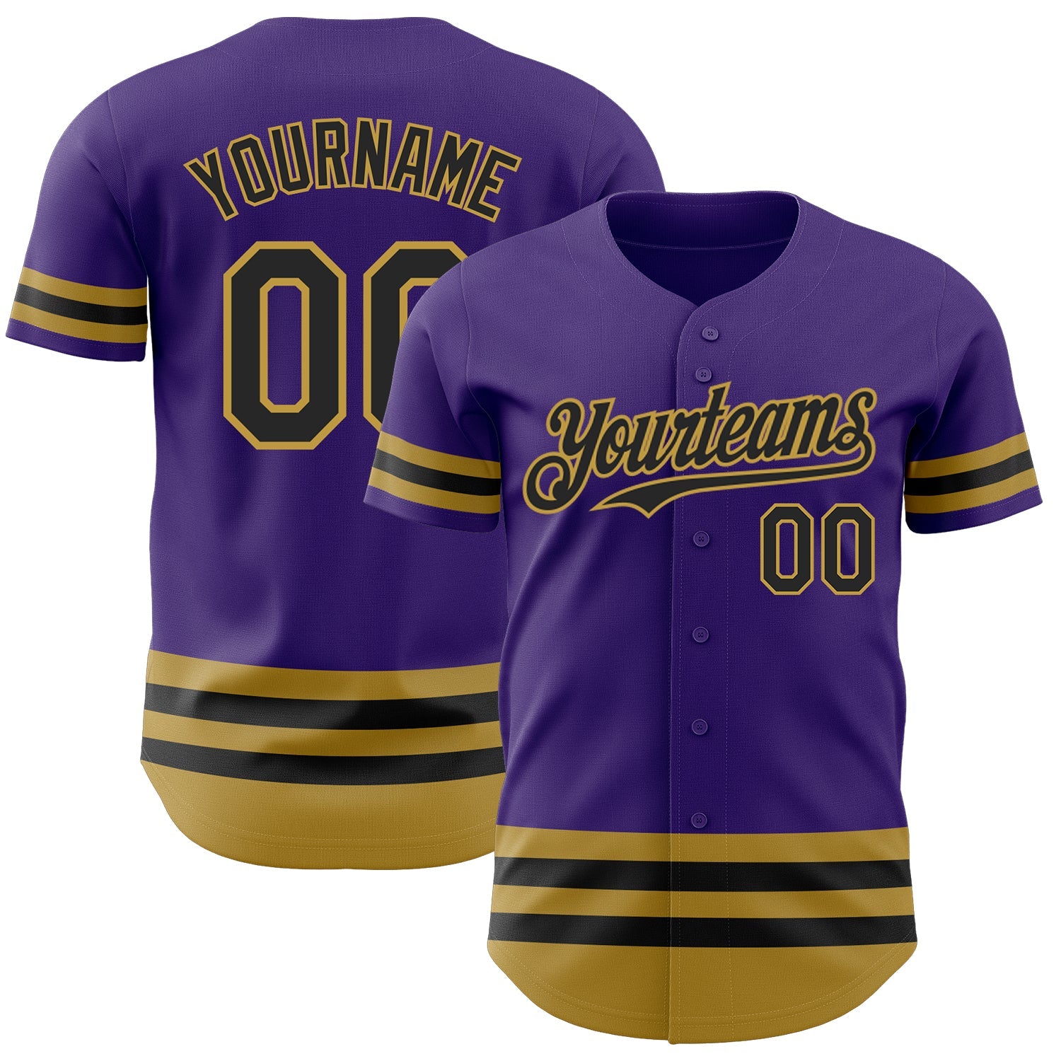Custom Purple Black-Old Gold Line Authentic Baseball Jersey - Main View