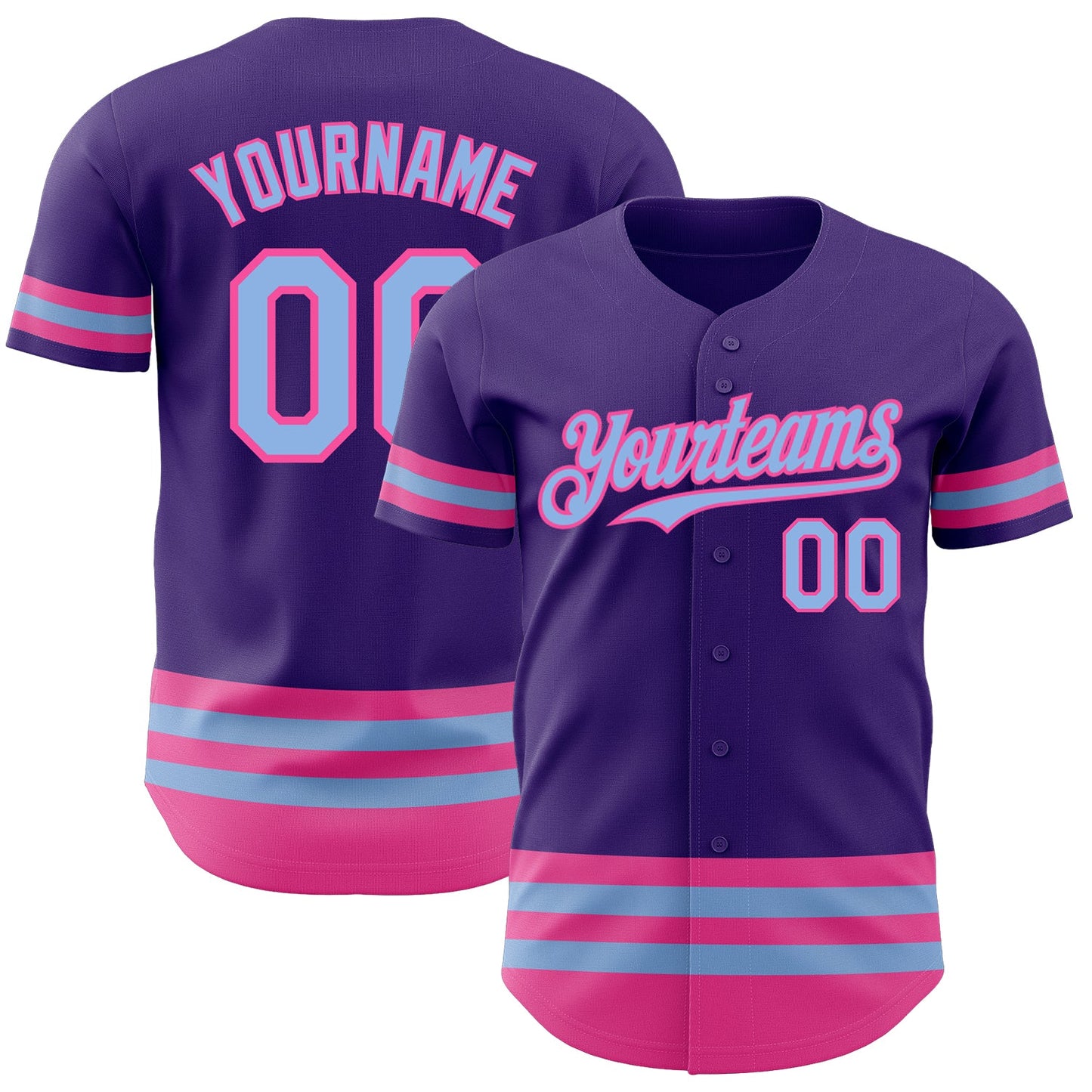 Custom Purple Light Blue-Pink Line Authentic Baseball Jersey - Main View