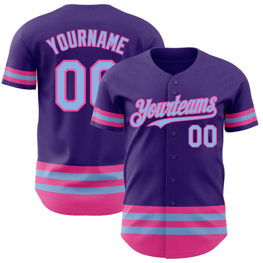 Custom Purple Light Blue-Pink Line Authentic Baseball Jersey - Main View