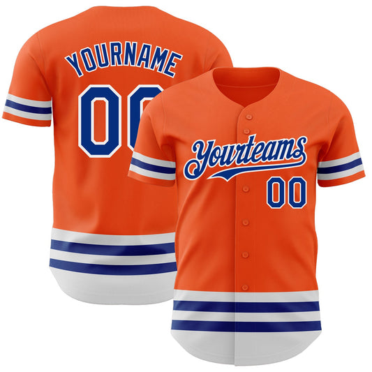 Custom Orange Royal-White Line Authentic Baseball Jersey - Main View