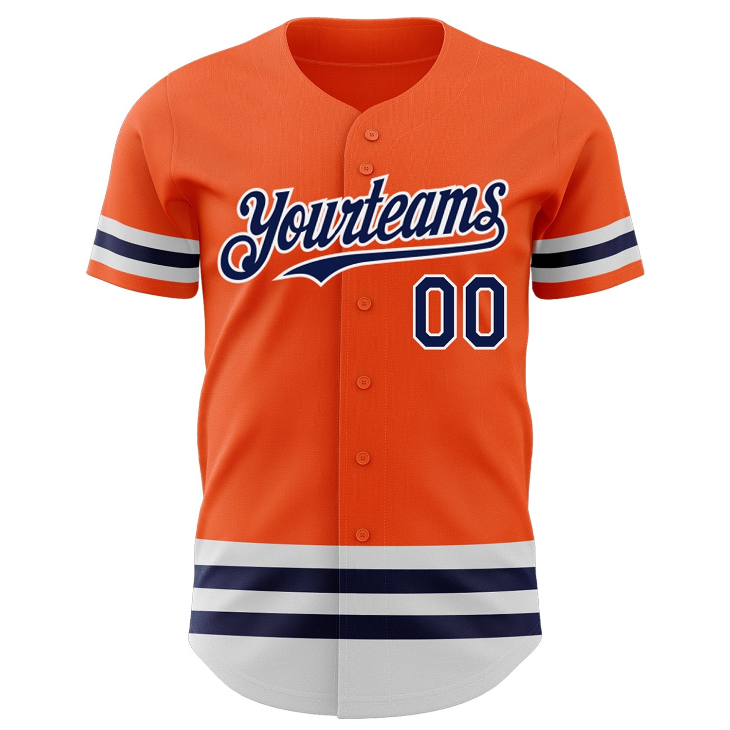 Custom Orange Navy-White Line Authentic Baseball Jersey view 2