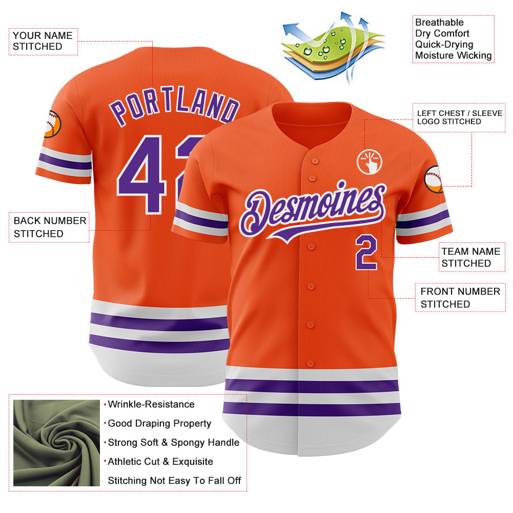 Custom Orange Purple-White Line Authentic Baseball Jersey view 3