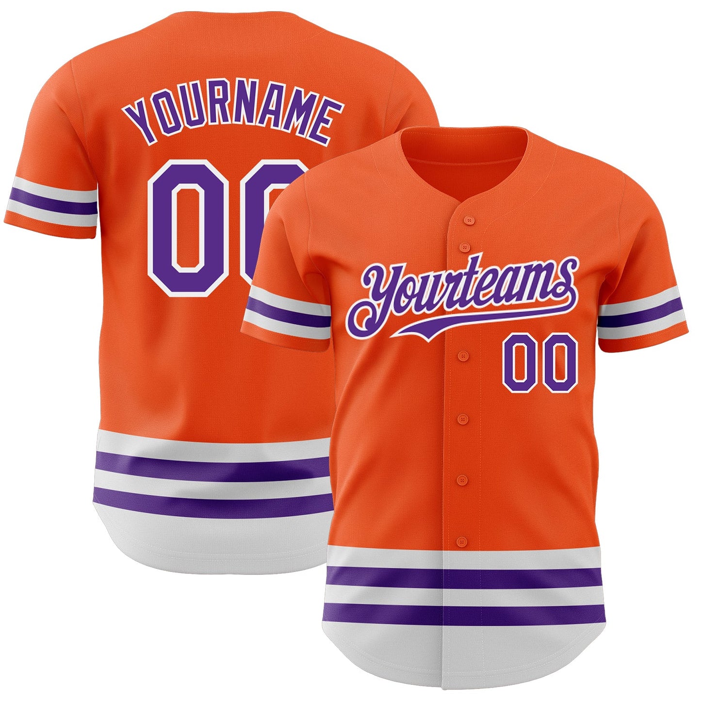 Custom Orange Purple-White Line Authentic Baseball Jersey - Main View