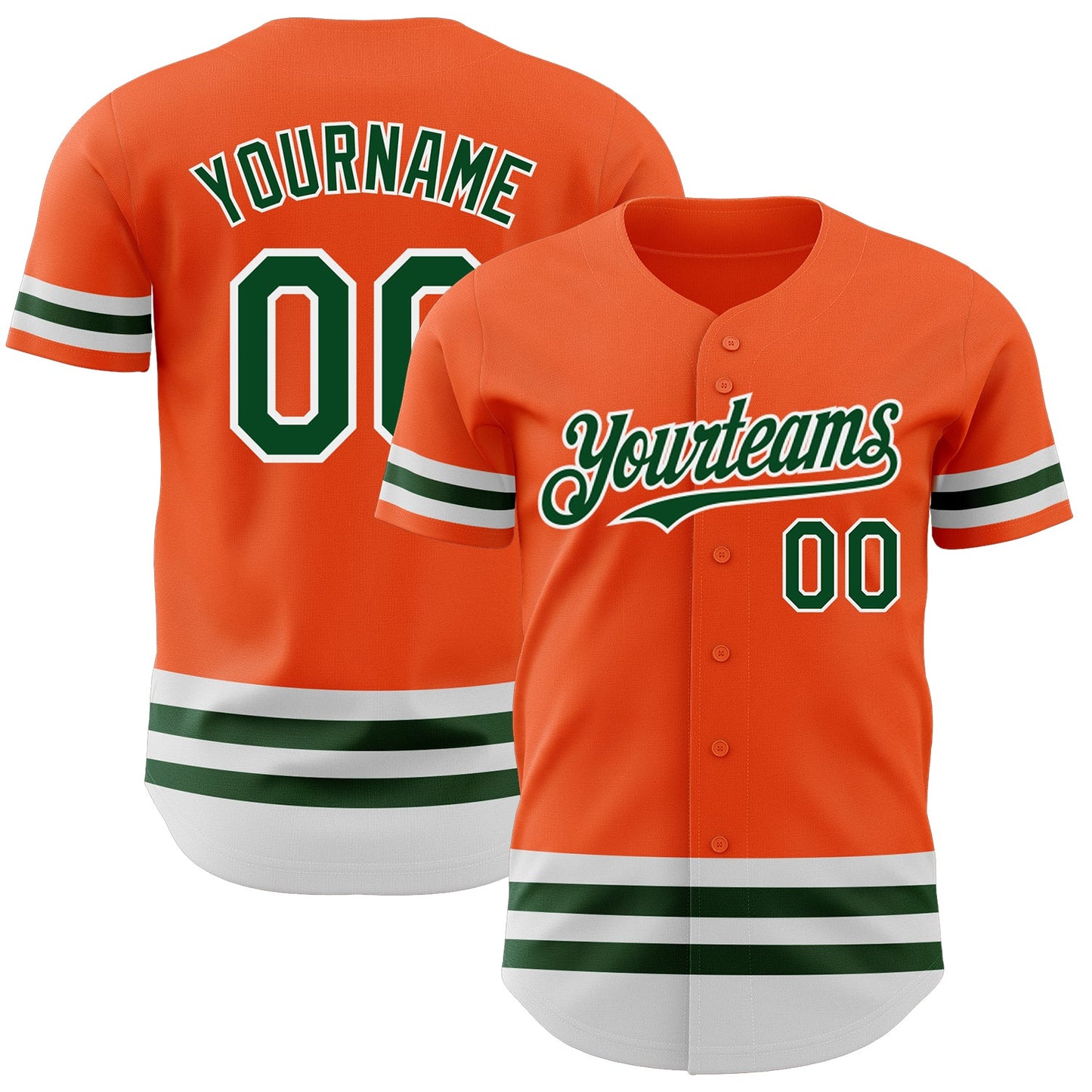 Custom Orange Green-White Line Authentic Baseball Jersey - Main View