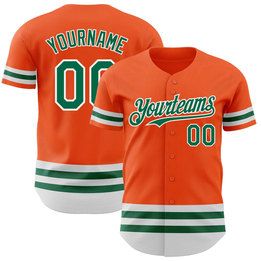 Custom Orange Kelly Green-White Line Authentic Baseball Jersey - Main View
