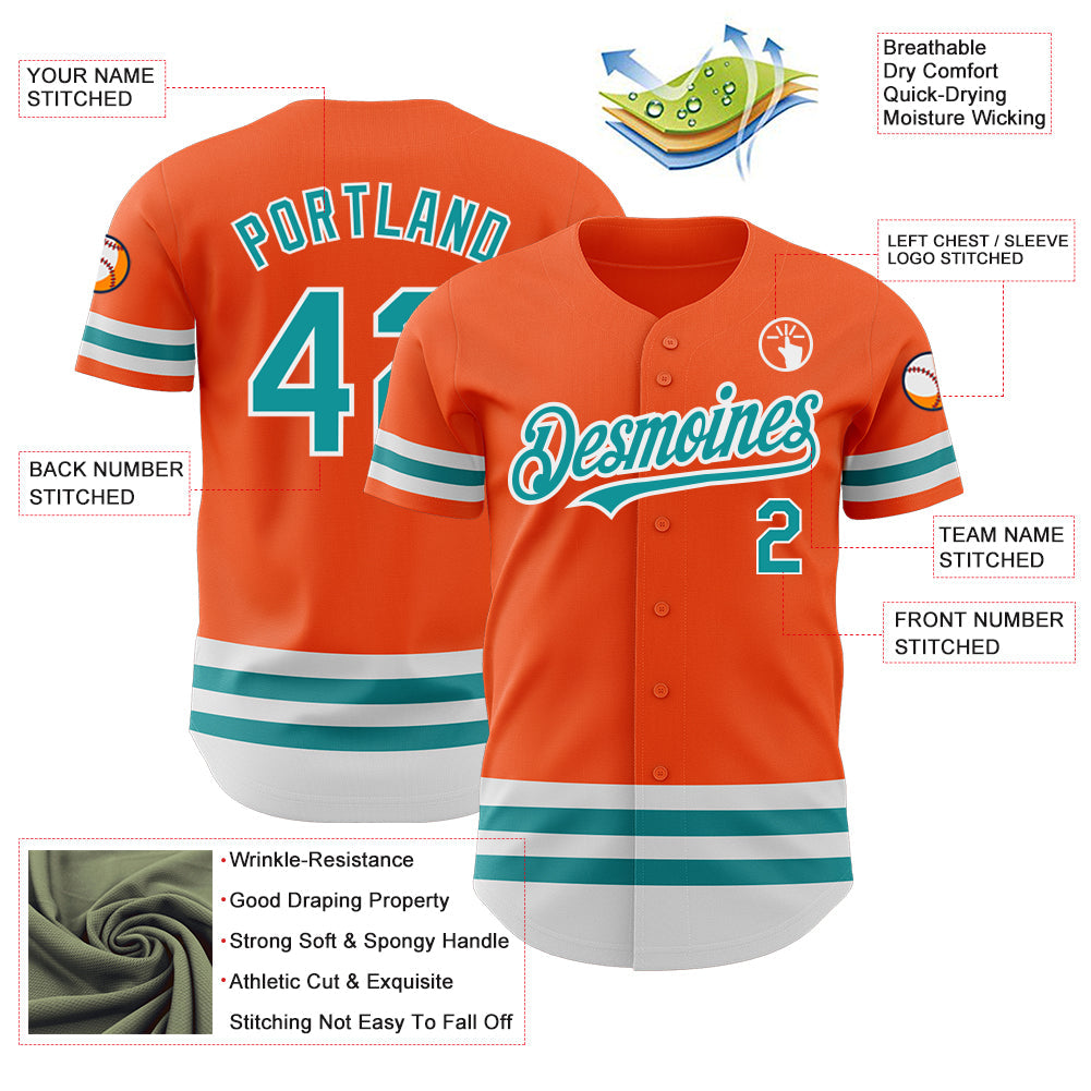 Custom Orange Teal-White Line Authentic Baseball Jersey view 3