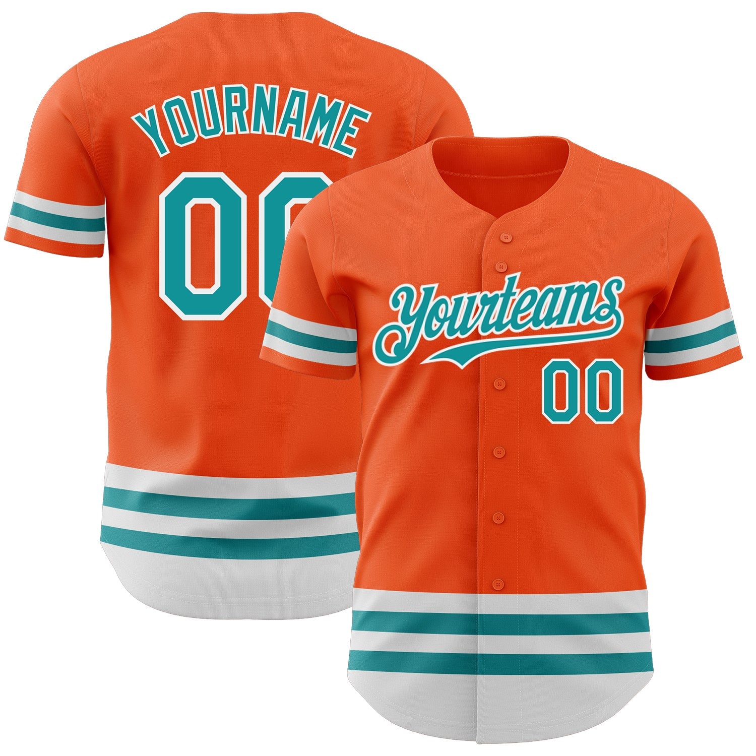 Custom Orange Teal-White Line Authentic Baseball Jersey - Main View
