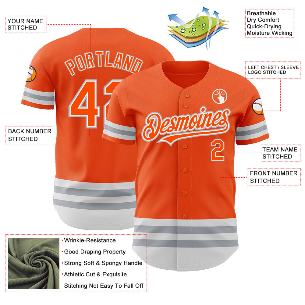 Custom Orange White-Gray Line Authentic Baseball Jersey view 3