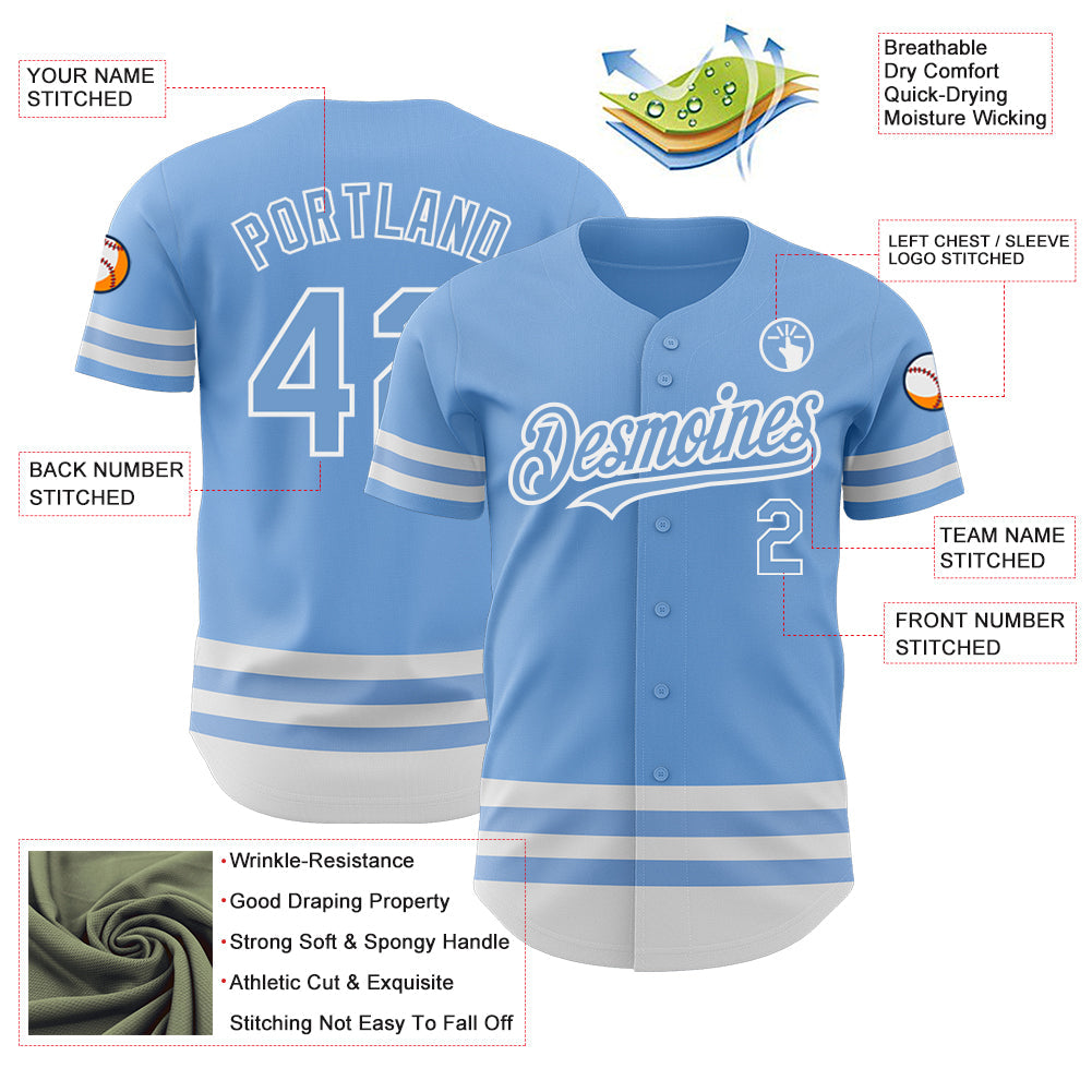 Custom Light Blue White Line Authentic Baseball Jersey view 3