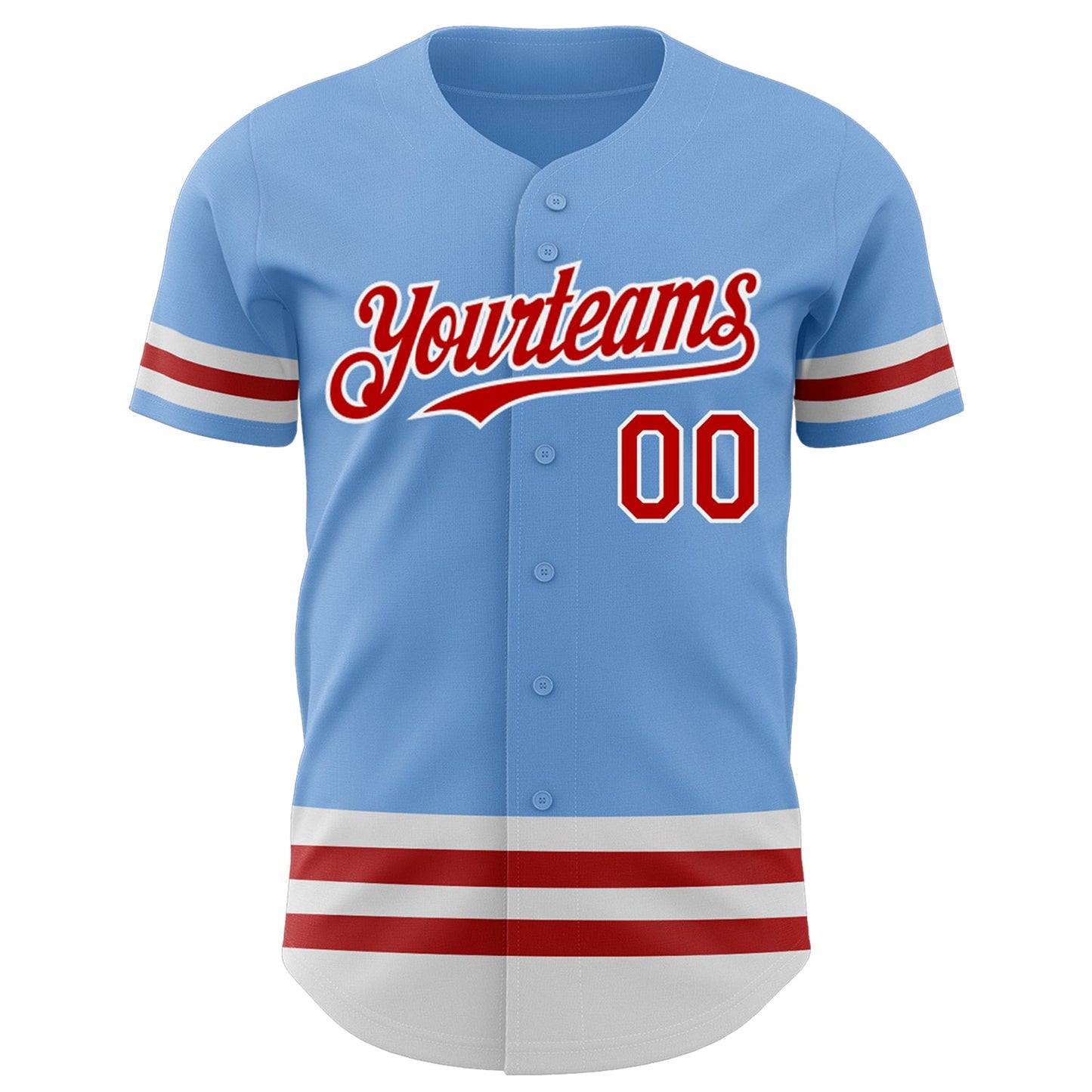 Custom Light Blue Red-White Line Authentic Baseball Jersey view 2