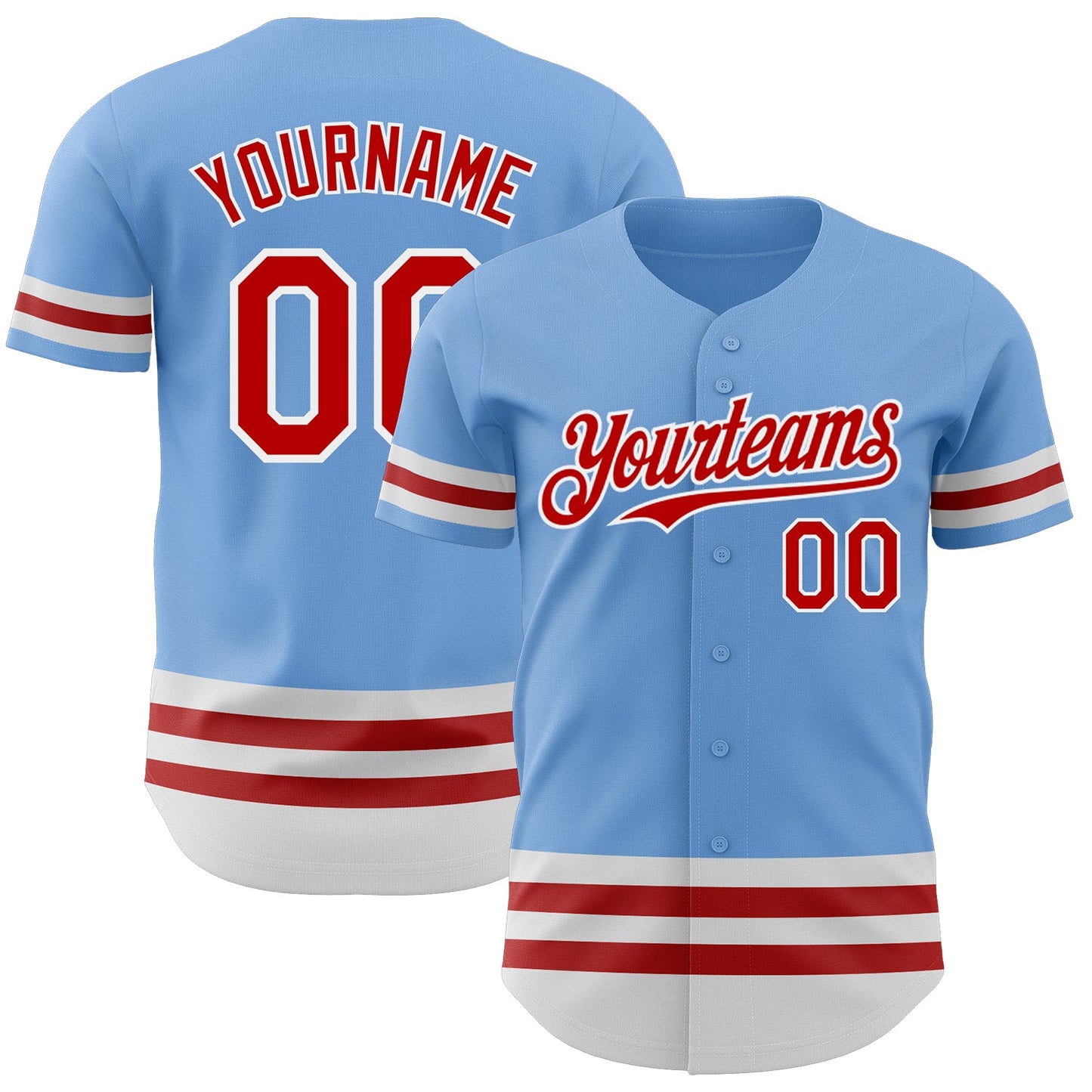 Custom Light Blue Red-White Line Authentic Baseball Jersey - Main View