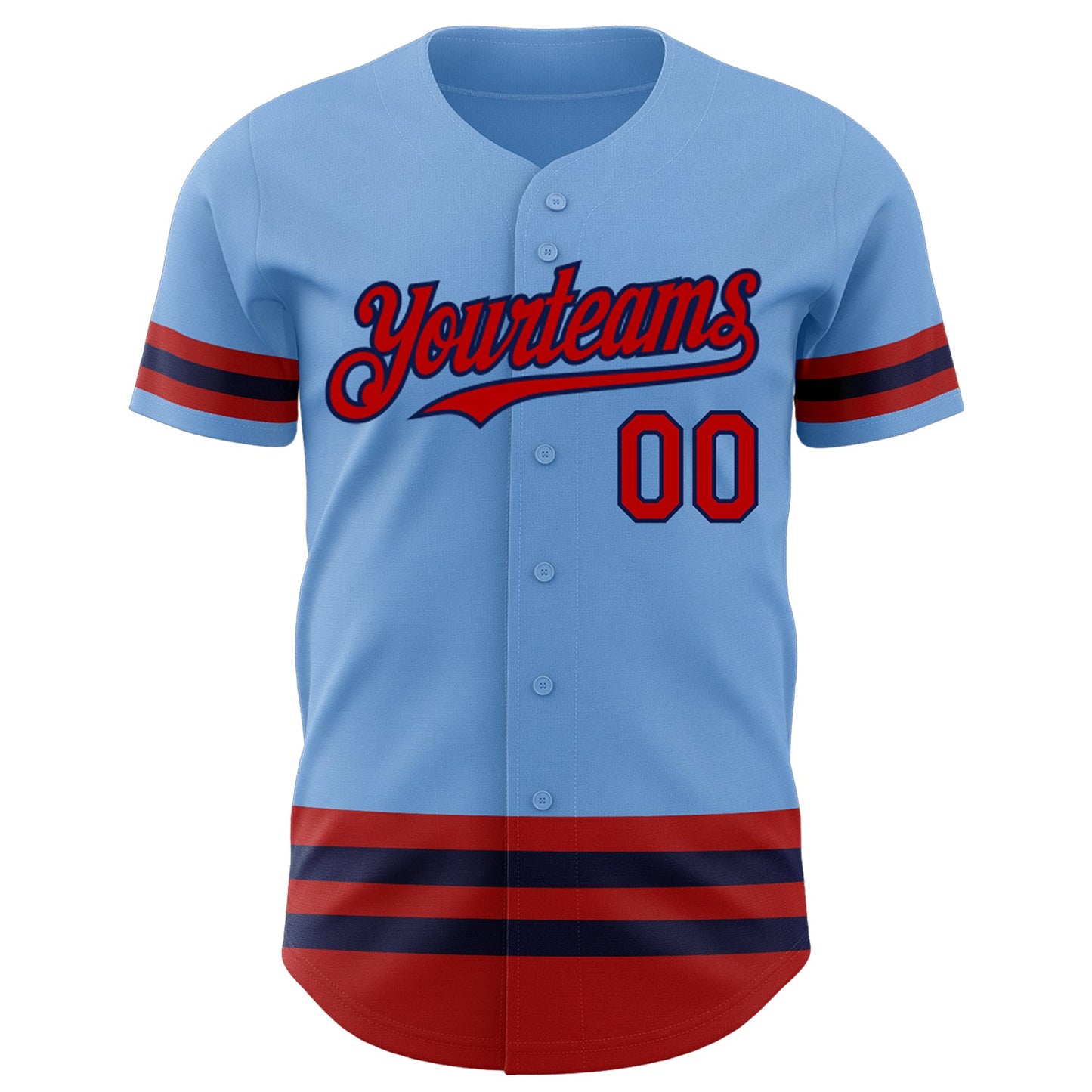 Custom Light Blue Red-Navy Line Authentic Baseball Jersey view 2