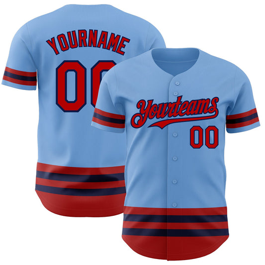 Custom Light Blue Red-Navy Line Authentic Baseball Jersey - Main View
