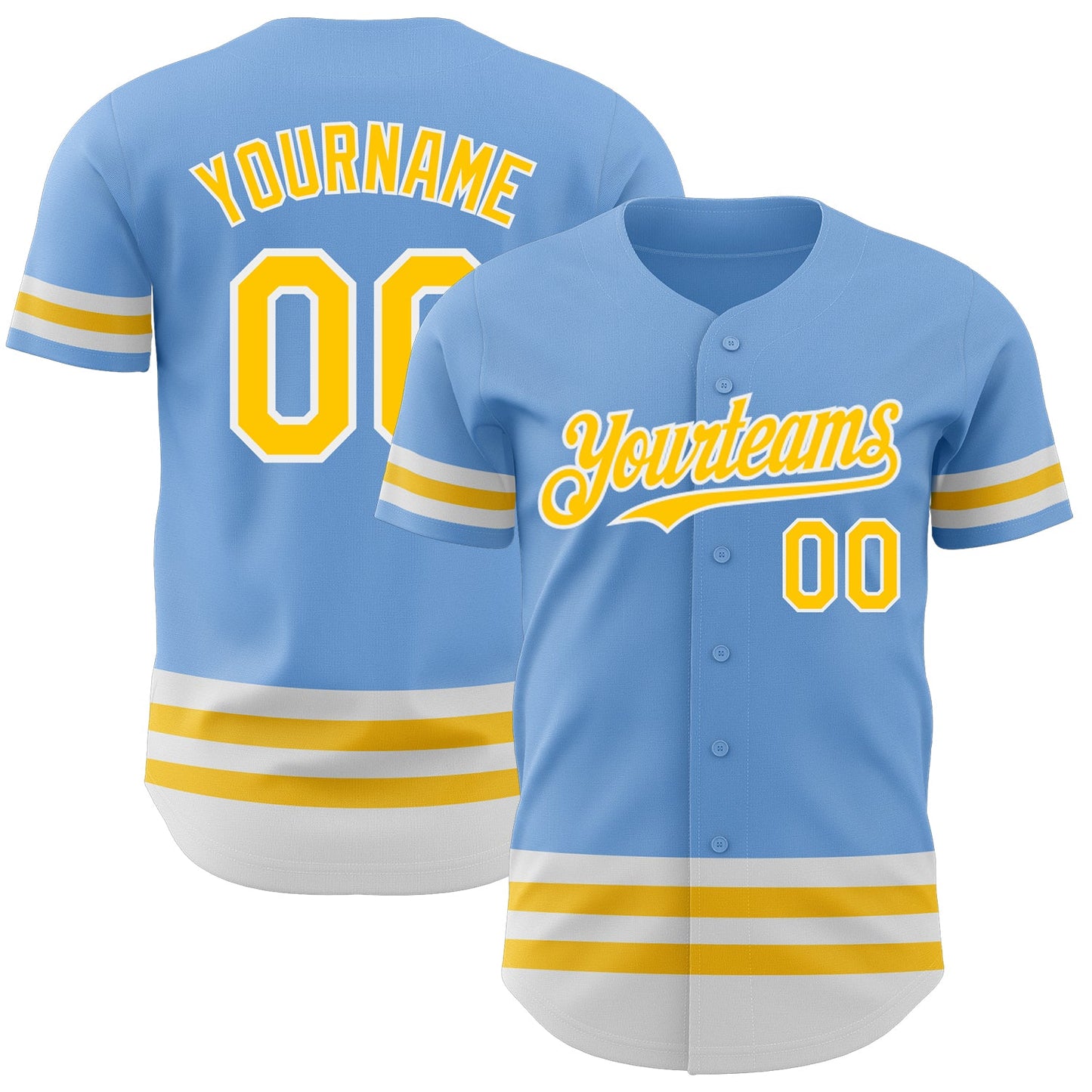 Custom Light Blue Yellow-White Line Authentic Baseball Jersey - Main View