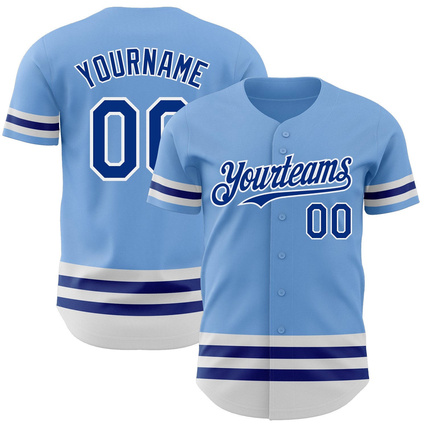Custom Light Blue Royal-White Line Authentic Baseball Jersey - Main View