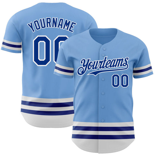 Custom Light Blue Royal-White Line Authentic Baseball Jersey - Main View