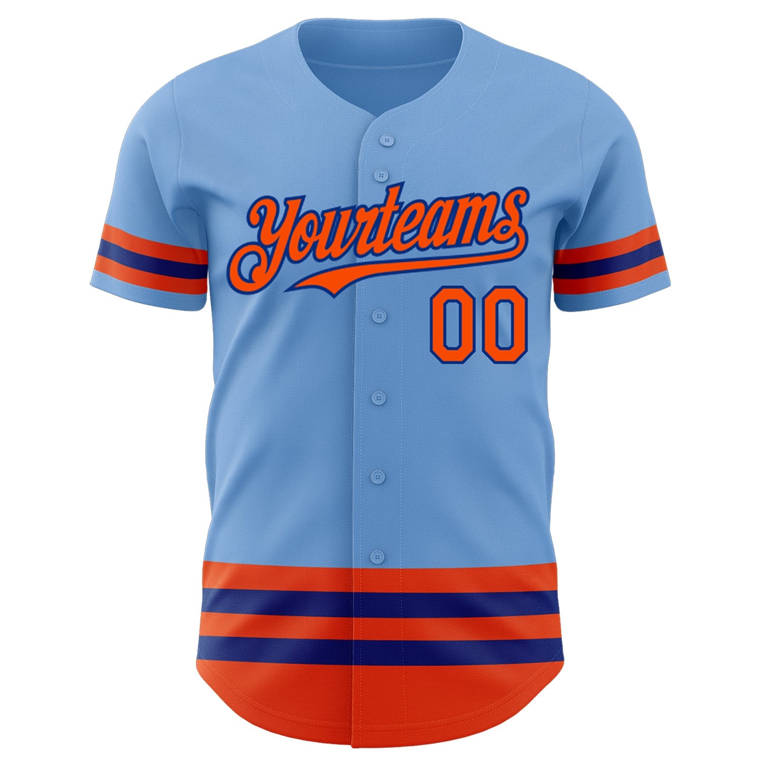 Custom Light Blue Orange-Royal Line Authentic Baseball Jersey view 2