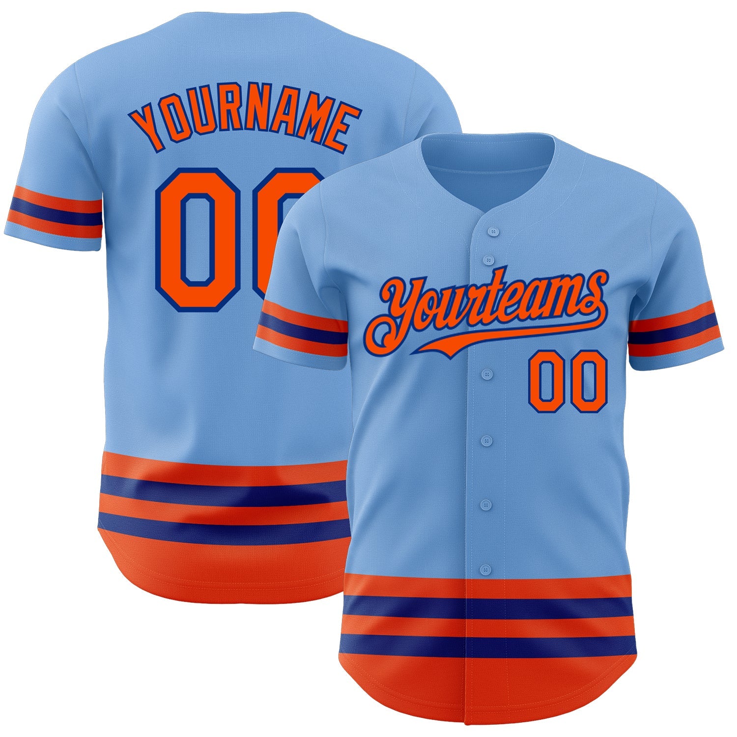 Custom Light Blue Orange-Royal Line Authentic Baseball Jersey - Main View