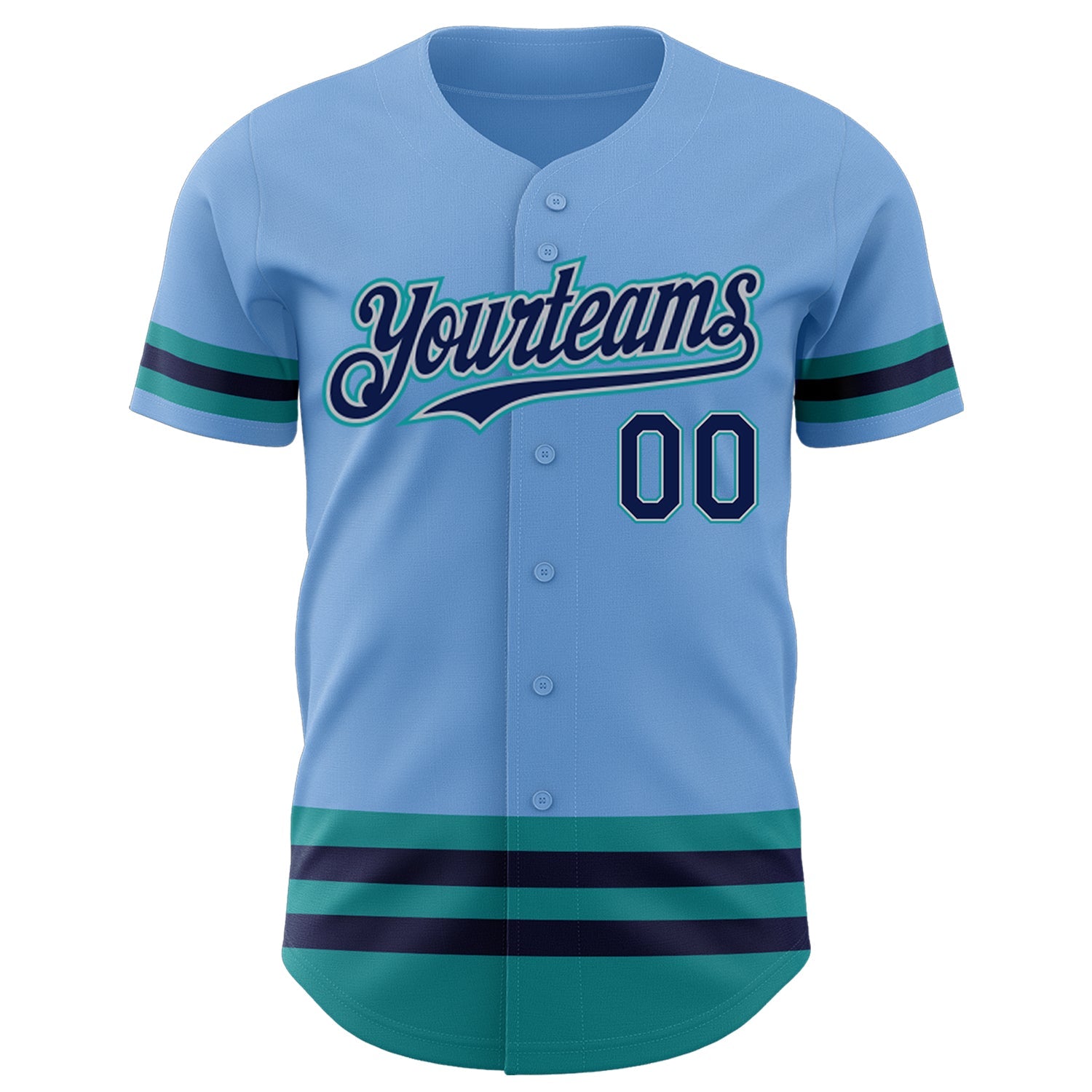 Custom Light Blue Navy Gray-Teal Line Authentic Baseball Jersey view 2