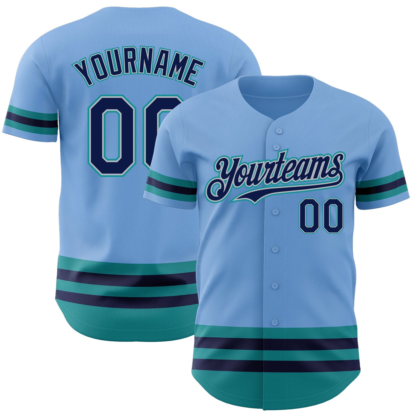 Custom Light Blue Navy Gray-Teal Line Authentic Baseball Jersey - Main View