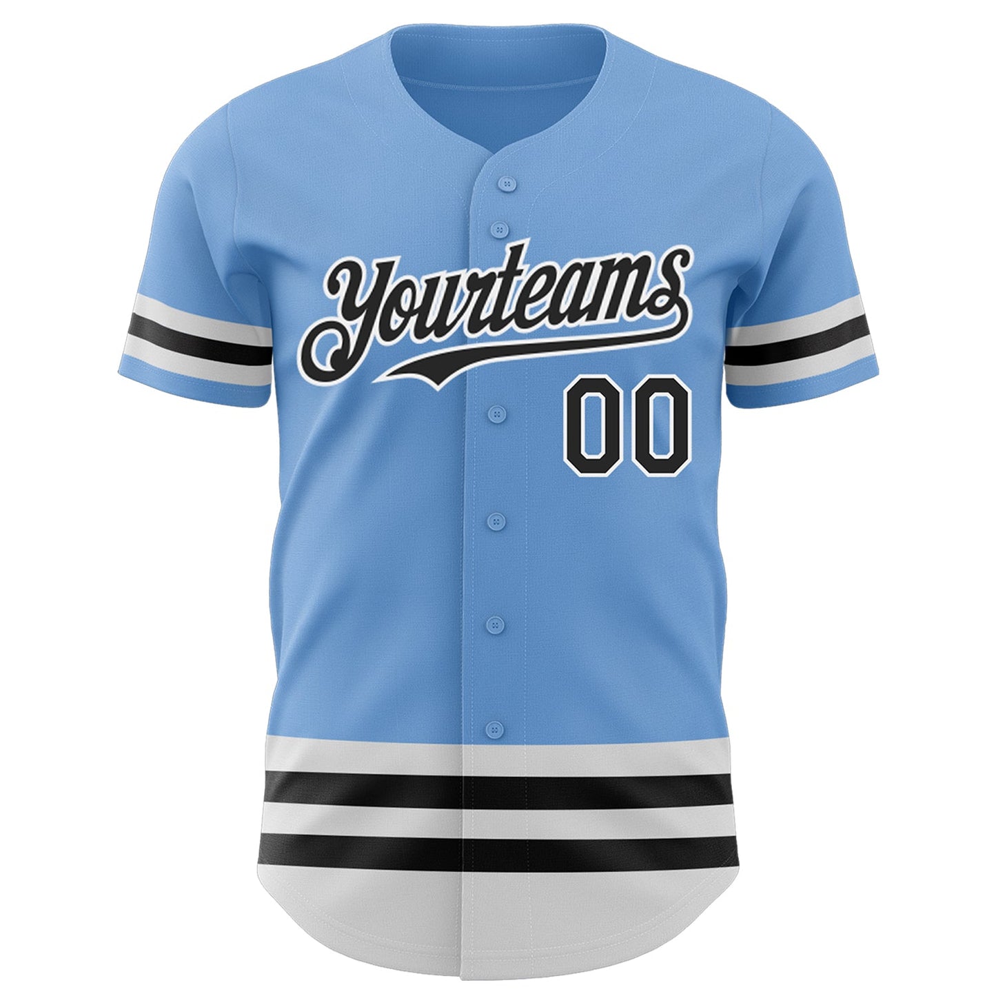 Custom Light Blue Black-White Line Authentic Baseball Jersey view 2